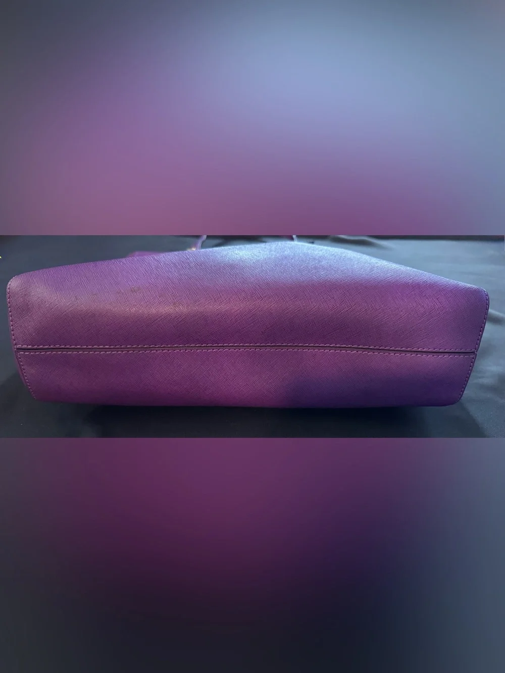 Michael Kors Purple Leather Tote with Gold MK Accent - Picture 6 of 10